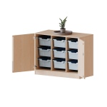 ErgoTray Schrank, 3reihig, 2 OH, zweitürig, n, mit 9 hohen Boxen, B/H/T 104,5x82x50cm 